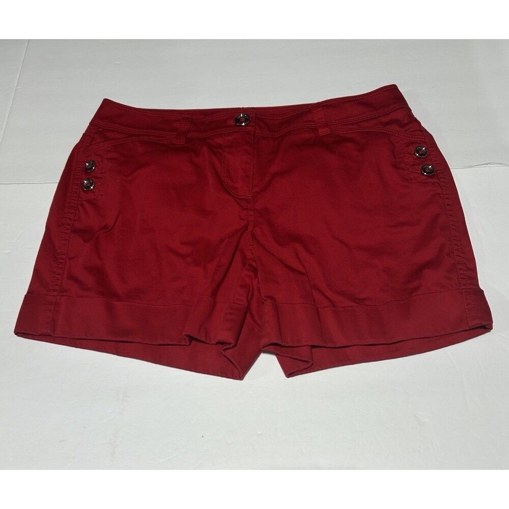 White House Black Market Women's Red Shorts Size 2 Cuffed Casual Summer Mid-Rise - Picture 2 of 8